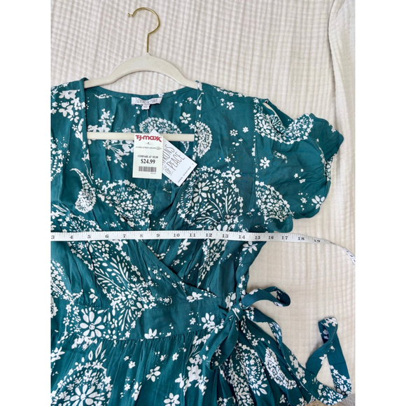 Women's Patrons of Peace Teal White Paisley Maxi Dress S Rayon - Picture 5 of 11